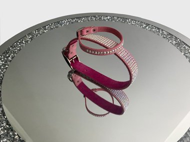 Luxury leather dog collars with Swarovski crystals covering the entire surface. The extra small and extra large
